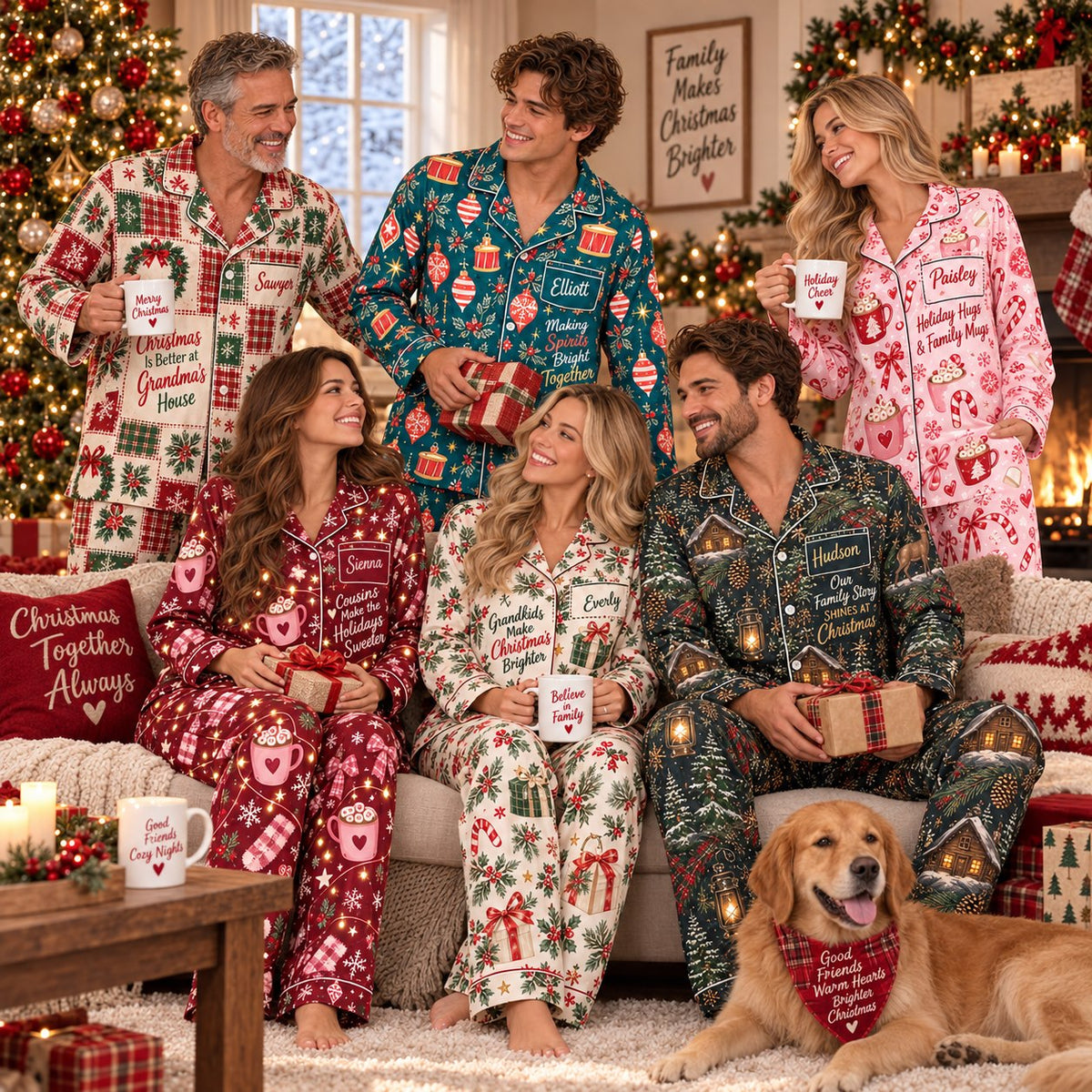 Personalized Christmas satin pajamas patchwork - view 3