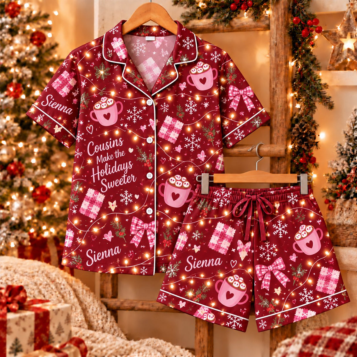 Personalized Christmas satin pajamas patchwork - view 5