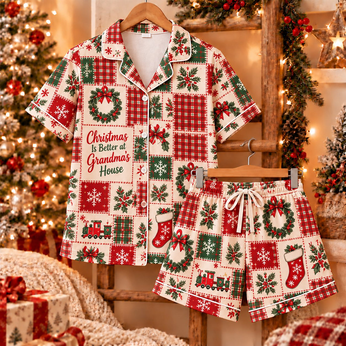 Personalized Christmas satin pajamas patchwork - view 6