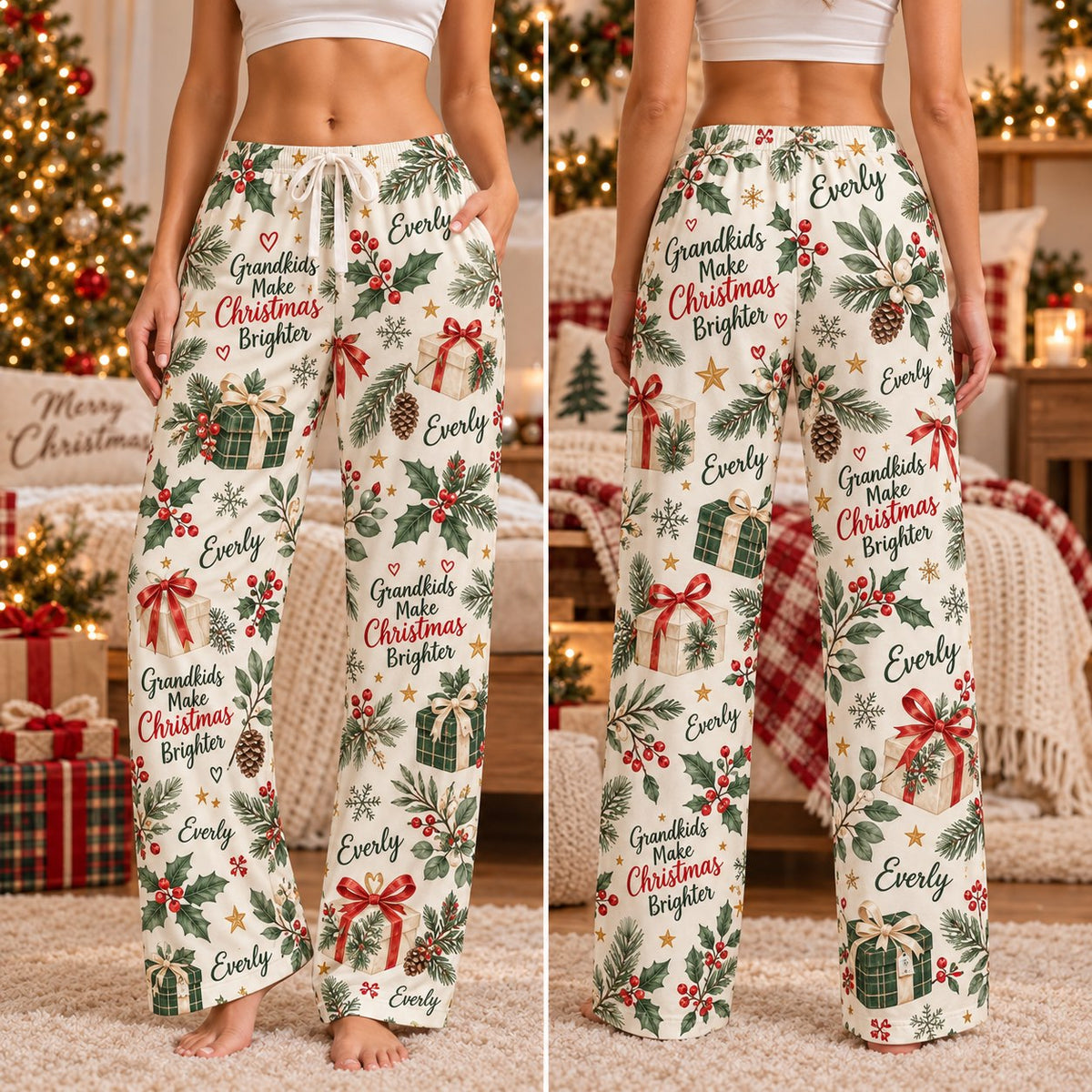 Personalized Christmas satin pajamas patchwork - view 9