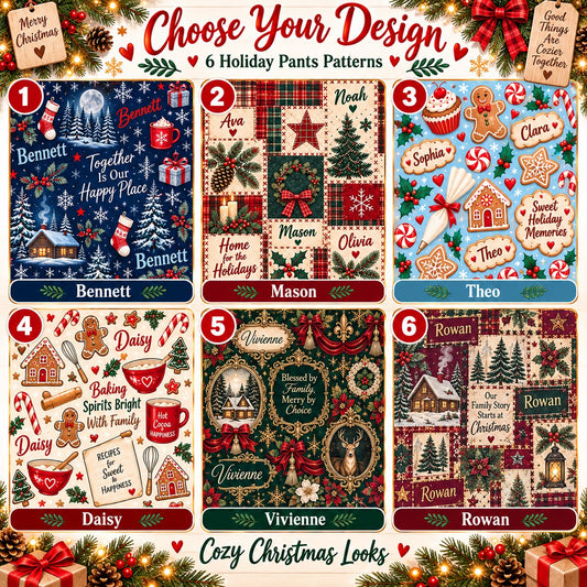 Personalized Christmas satin pajamas snowy cottage - choose your design, 6 patterns