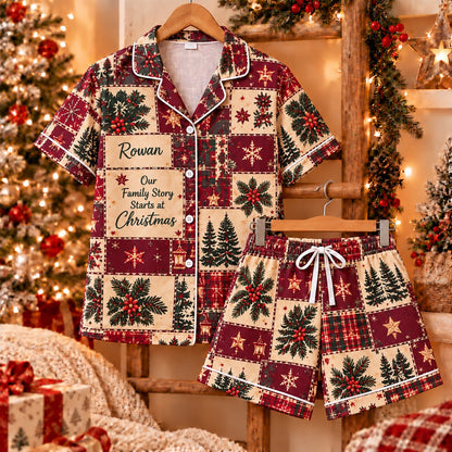 Personalized Christmas satin pajamas snowy cottage - view 3