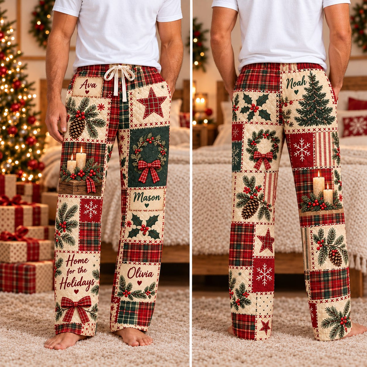 Personalized Christmas satin pajamas snowy cottage - view 5