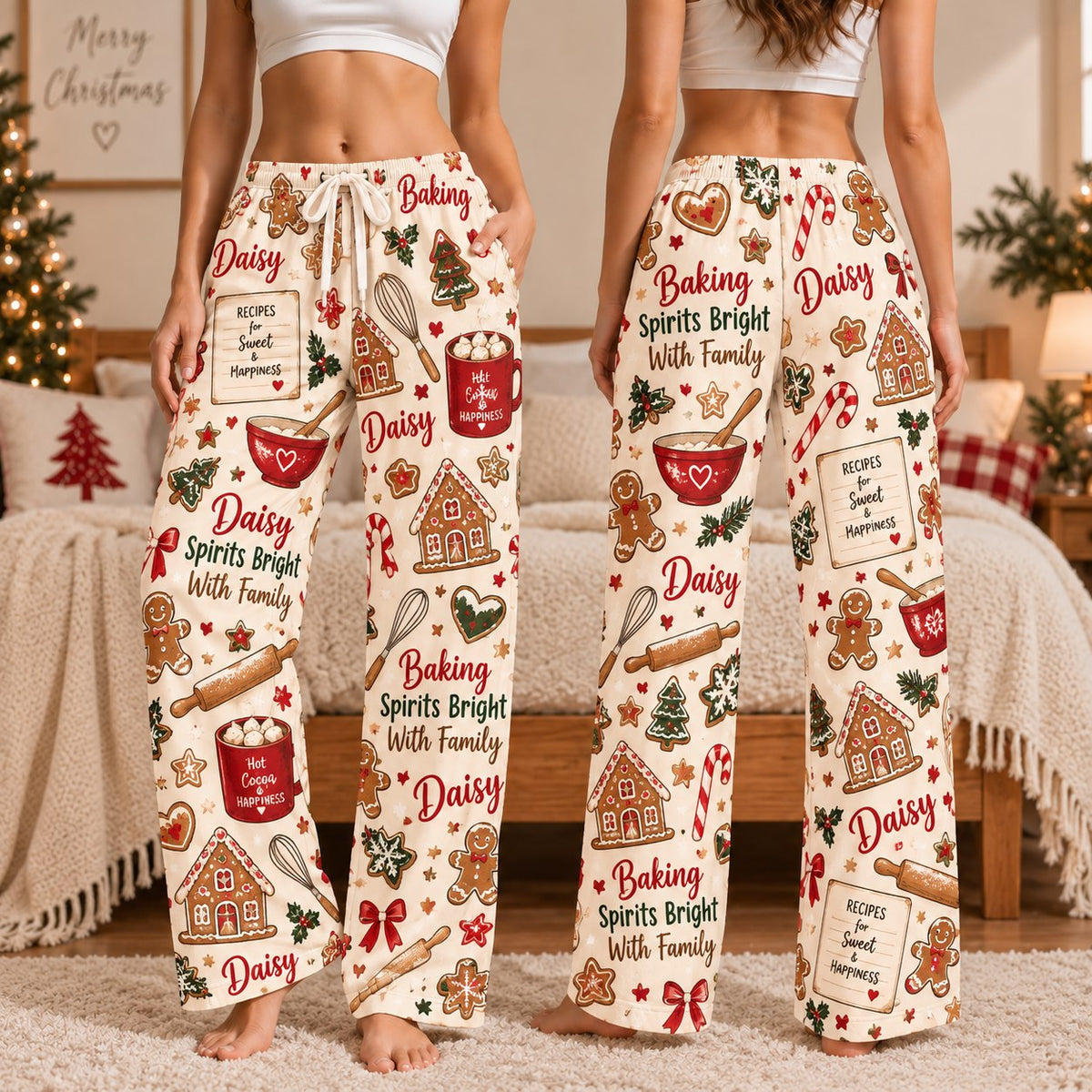 Personalized Christmas satin pajamas snowy cottage - view 6