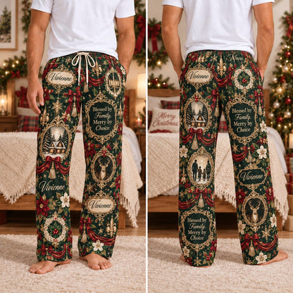 Personalized Christmas satin pajamas snowy cottage - view 7