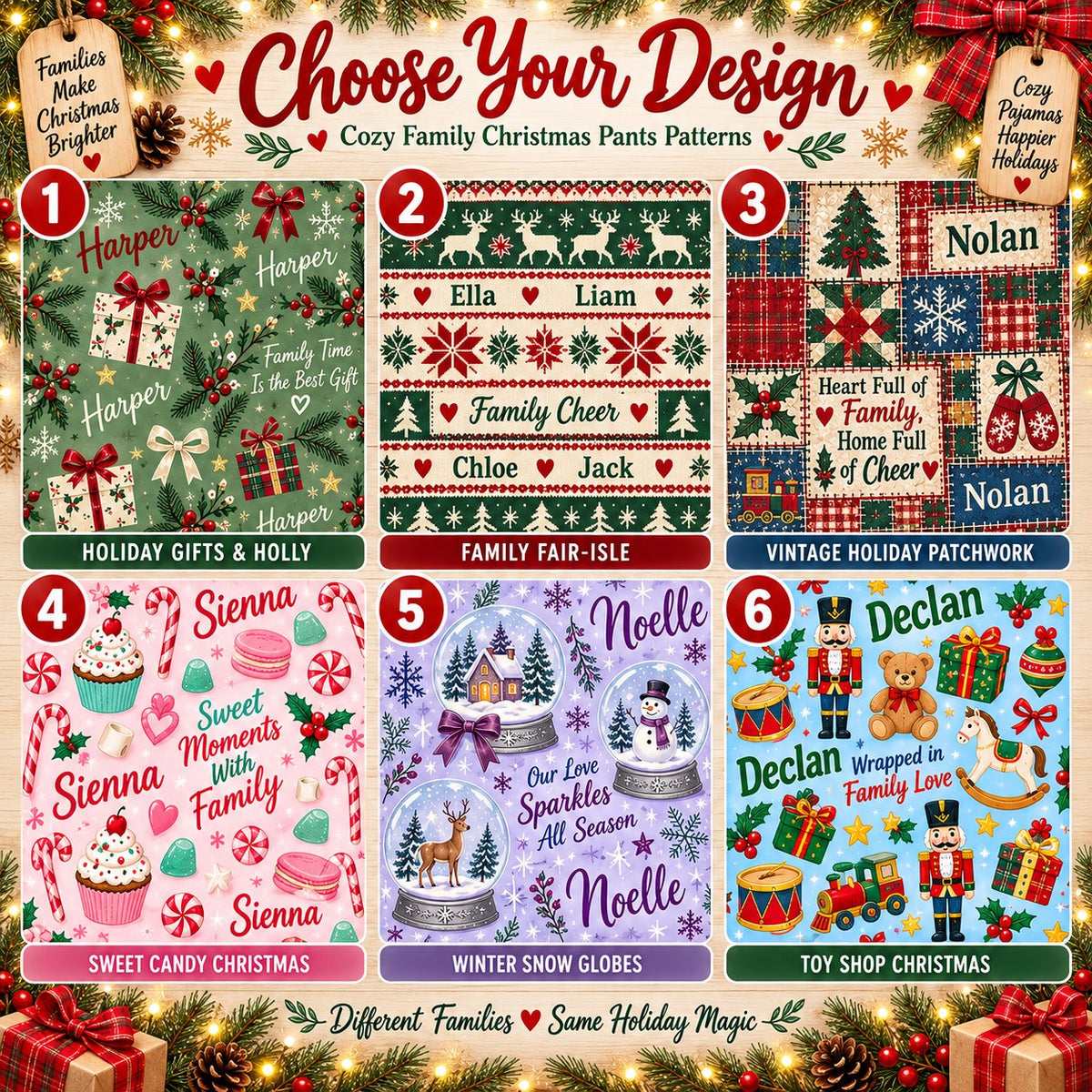 Personalized Christmas satin pajamas snow globe - choose your design, 6 patterns