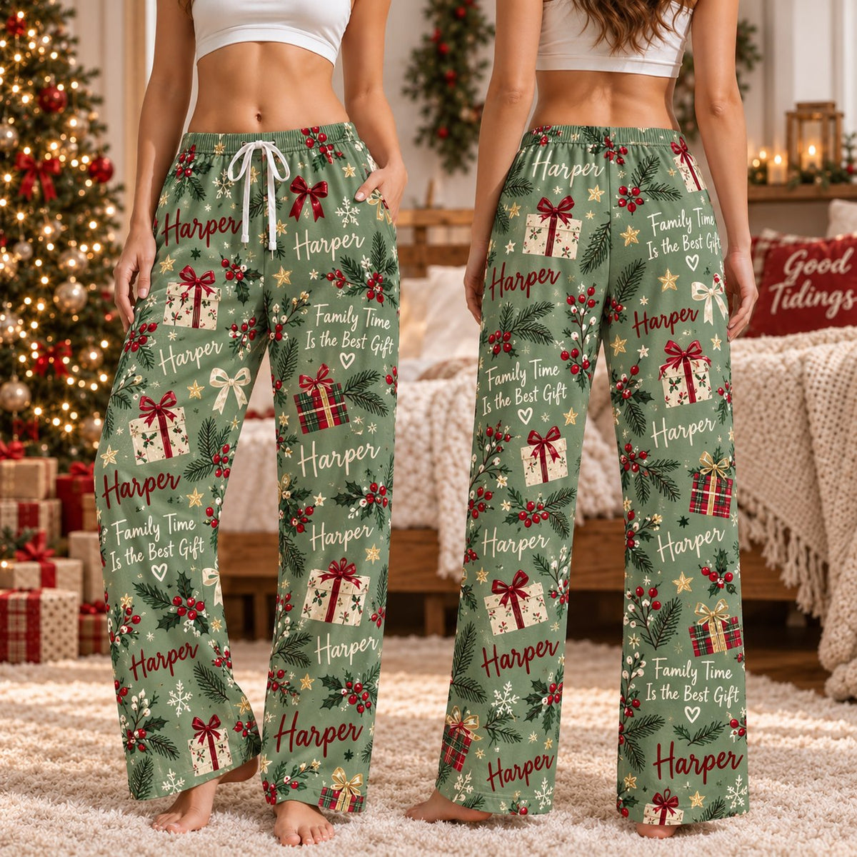 Personalized Christmas satin pajamas snow globe - view 3
