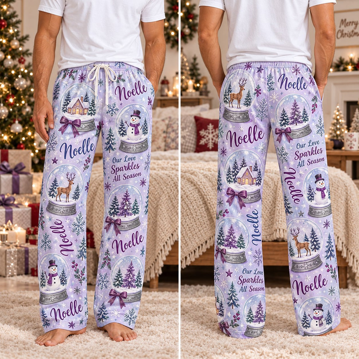 Personalized Christmas satin pajamas snow globe - view 7