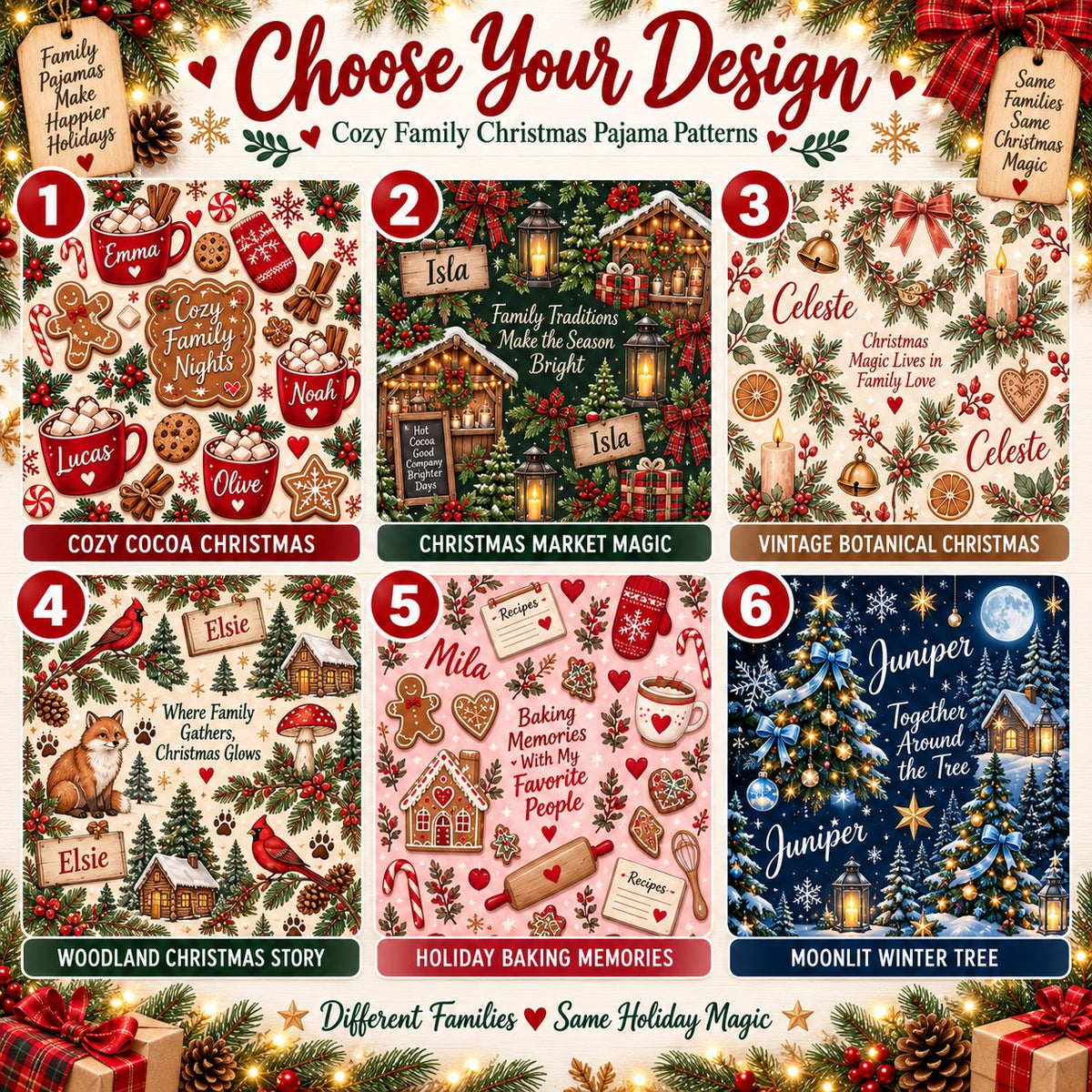Personalized Christmas satin pajamas cocoa market - choose your design, 6 patterns