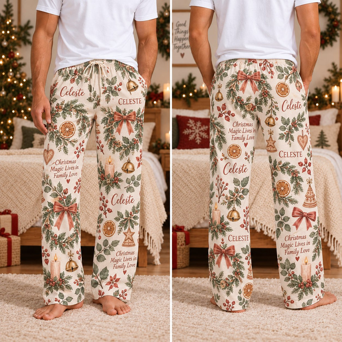 Personalized Christmas satin pajamas cocoa market - view 5