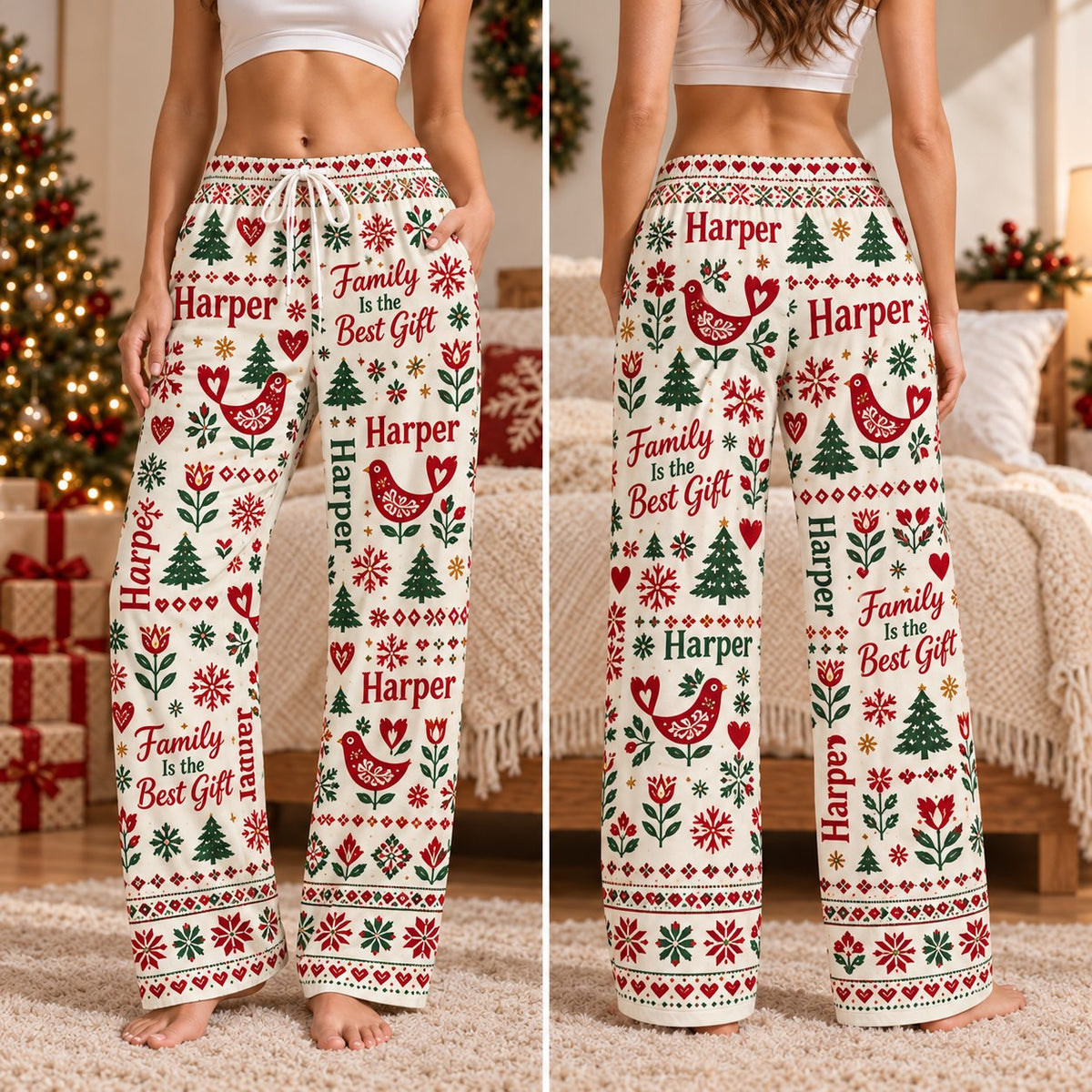 Personalized Christmas satin pajamas ski cabin - view 5