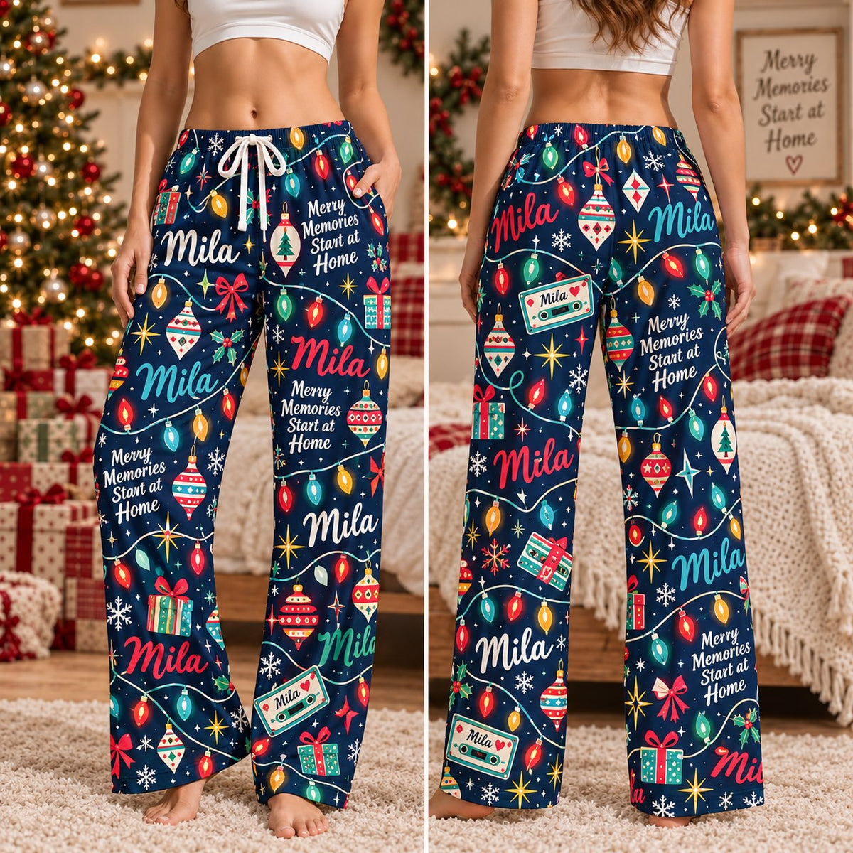 Personalized Christmas satin pajamas ski cabin - view 6