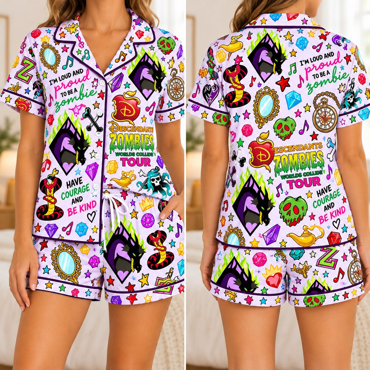 Short sleeve set - lilac Zombies print