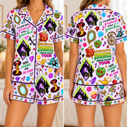 Short sleeve set - lilac Zombies print