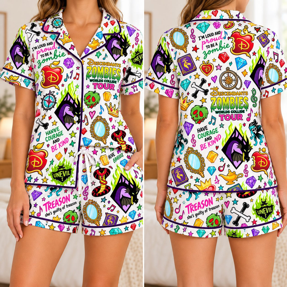 Short sleeve set - white Treason print