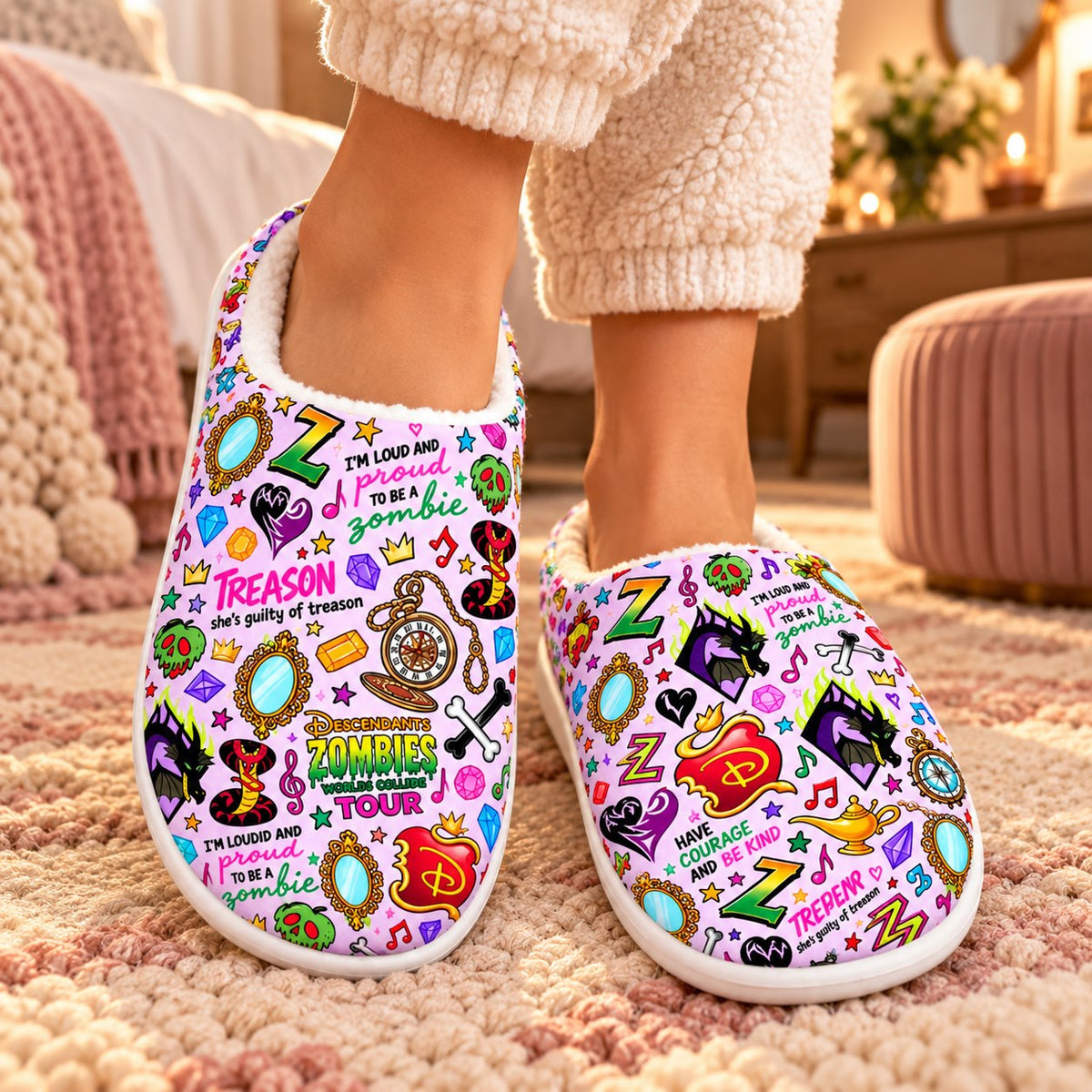 Lilac Pink slippers on feet