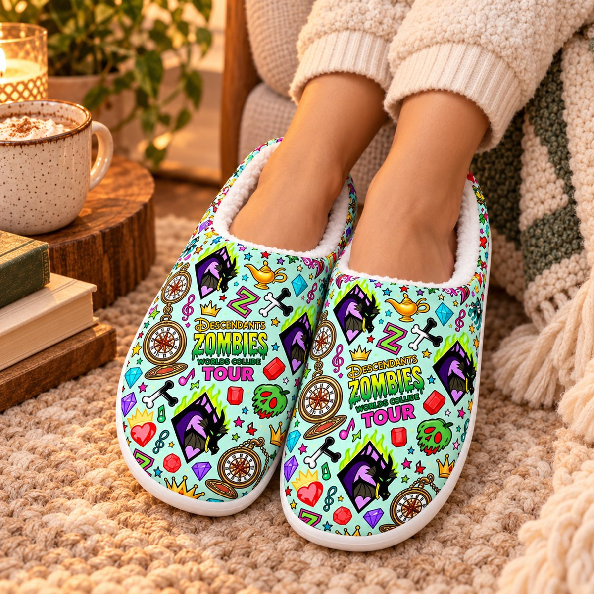Mint Green slippers on feet