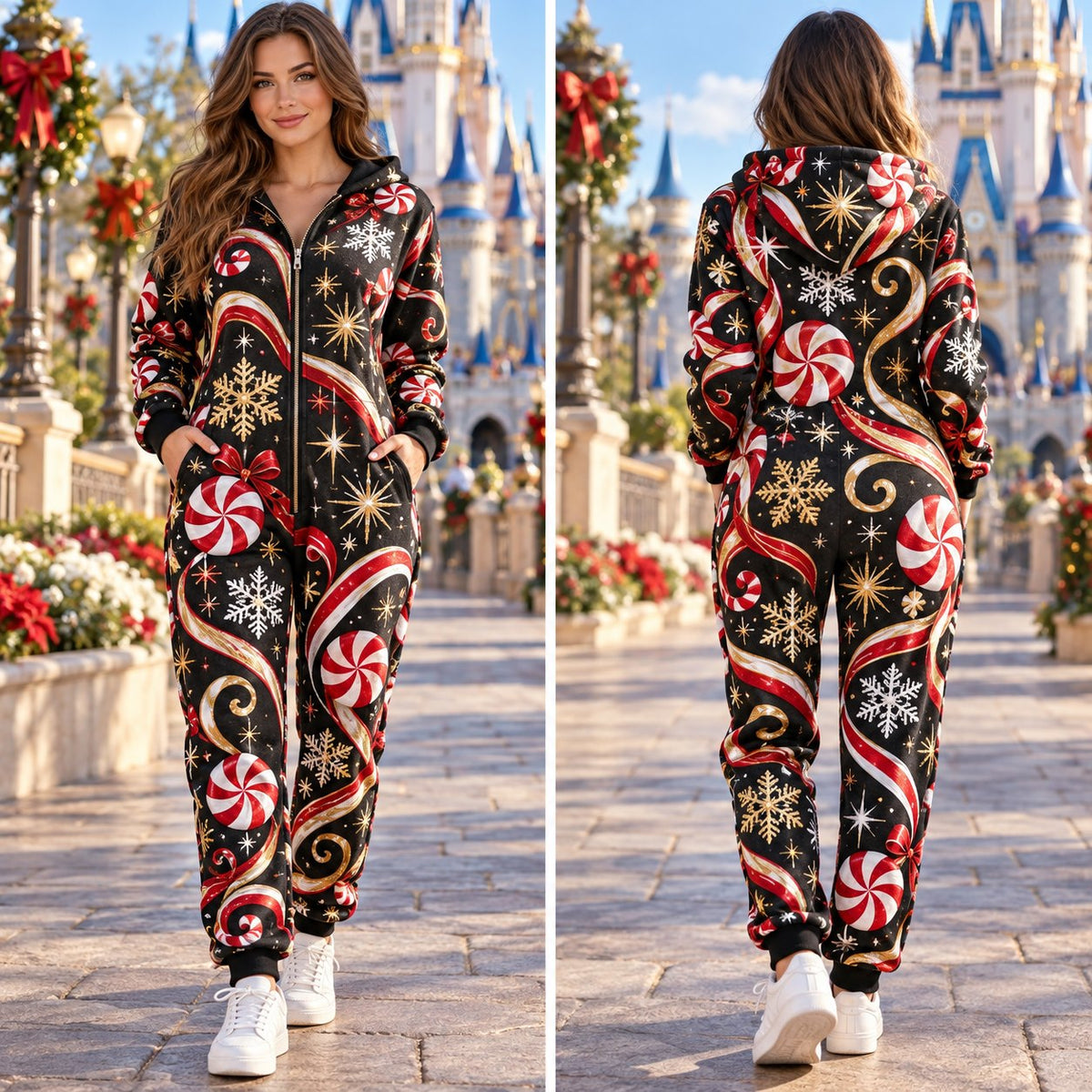 Gingerbread candy cane Christmas onesie - design 3 front and back