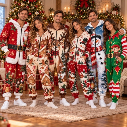 Santa reindeer snowman elf Christmas onesie - matching group wearing the jumpsuits