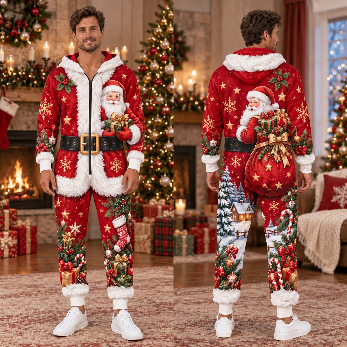 Santa reindeer snowman elf Christmas onesie - design 1 front and back