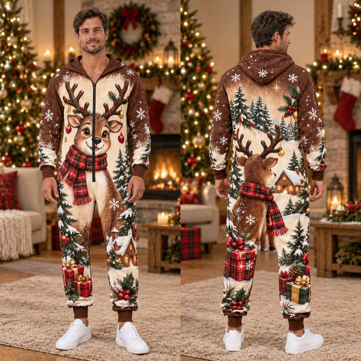 Santa reindeer snowman elf Christmas onesie - design 2 front and back