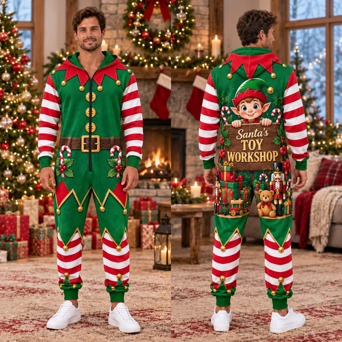 Santa reindeer snowman elf Christmas onesie - design 6 front and back