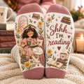 Cozy Reading Socks for Women, Shhh I’m Reading Book Lover Socks, Personalized Bookworm Socks, Reader Gift for Her