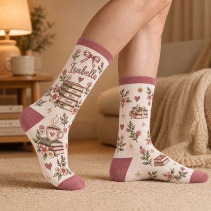 Cozy Reading Socks for Women, Shhh I’m Reading Book Lover Socks, Personalized Bookworm Socks, Reader Gift for Her