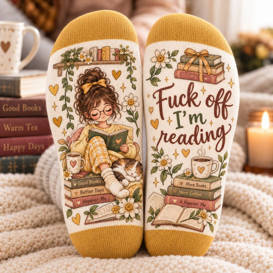 Funny Book Lover Socks, Fuck Off I’m Reading Socks, Cozy Reading Socks for Women, Bookworm Gift, Reader Gift for Her