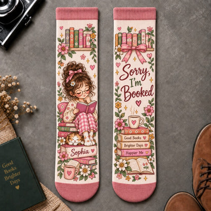 Sorry I’m Booked Reading Socks, Book Lover Socks for Women, Cute Bookworm Socks, Cozy Reader Gift, Bookish Gift for Her