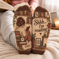 Shhh I’m Reading Socks, Vintage Book Lover Crew Socks, Cozy Library Bookworm Socks, Reader Gift for Women, Bookish Christmas Gift