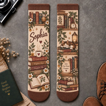 Shhh I’m Reading Socks, Vintage Book Lover Crew Socks, Cozy Library Bookworm Socks, Reader Gift for Women, Bookish Christmas Gift