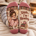 Shhh I’m Reading Socks, Cozy Book Lover Crew Socks, Cute Bookworm Socks for Women, Reader Gift, Bookish Christmas Gift for Her