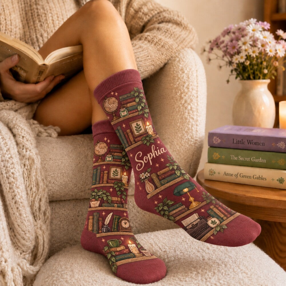 Bookish Crew Socks for Women, Personalized Reading Socks, Shhh I’m Reading Socks, Bookworm Gift, Cozy Reader Christmas Gift