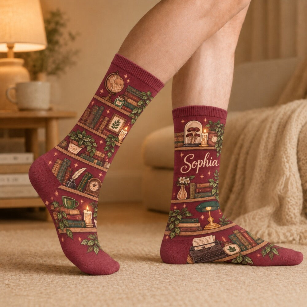 Bookish Crew Socks for Women, Personalized Reading Socks, Shhh I’m Reading Socks, Bookworm Gift, Cozy Reader Christmas Gift