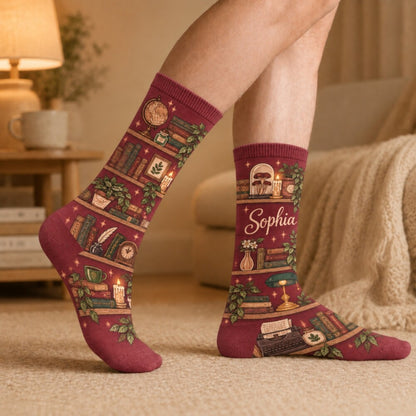 Bookish Crew Socks for Women, Personalized Reading Socks, Shhh I’m Reading Socks, Bookworm Gift, Cozy Reader Christmas Gift