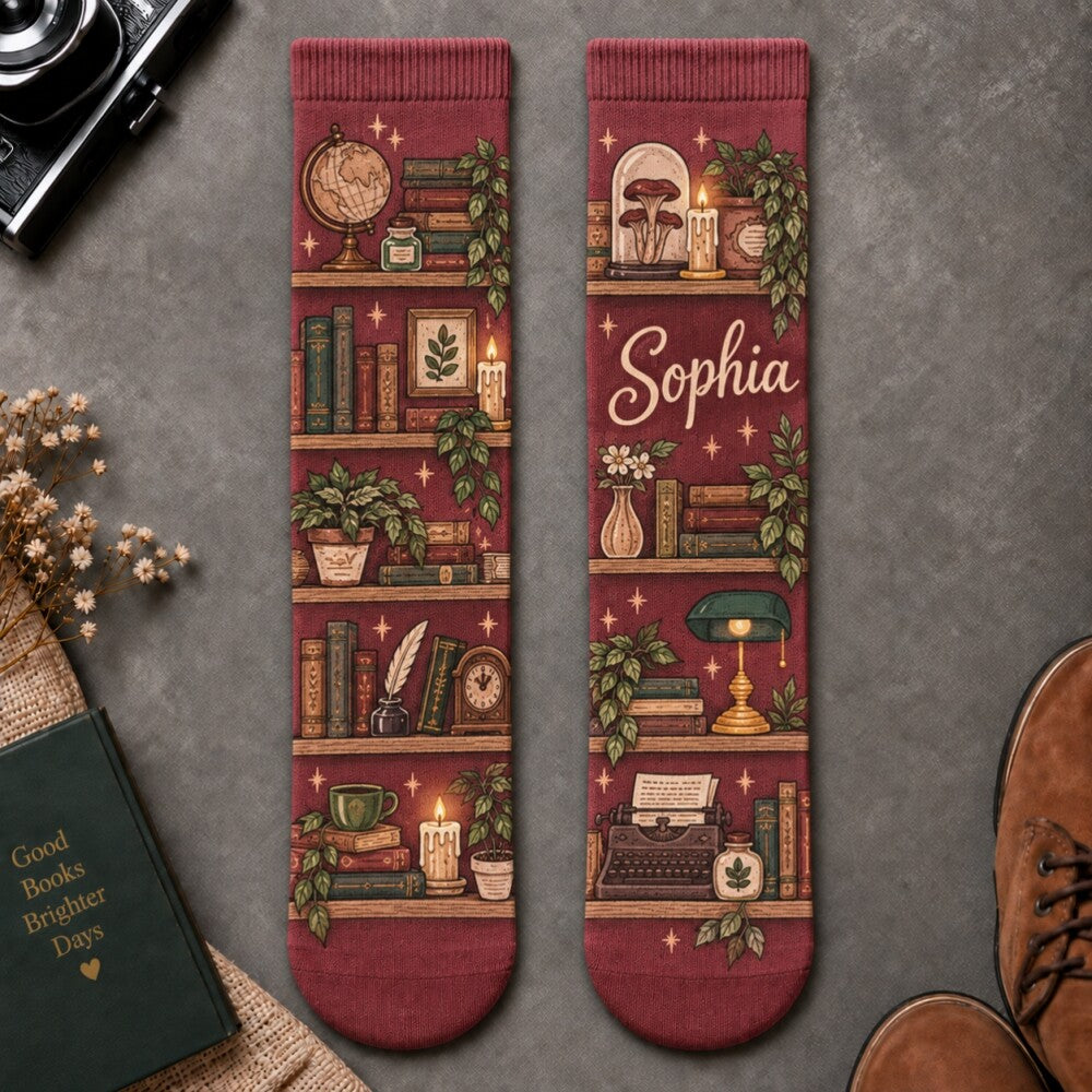 Bookish Crew Socks for Women, Personalized Reading Socks, Shhh I’m Reading Socks, Bookworm Gift, Cozy Reader Christmas Gift