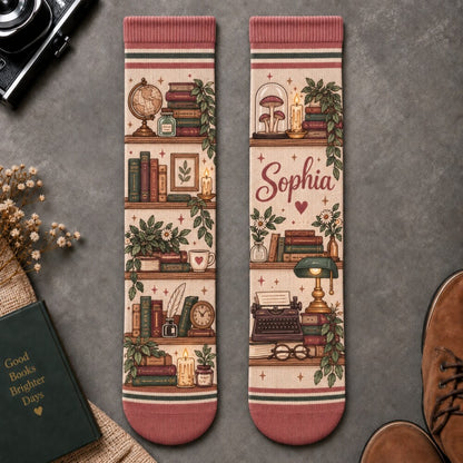 Shhh I’m Reading Socks, Cozy Book Lover Crew Socks, Bookworm Socks for Women, Reader Gift, Holiday Bookish Gift