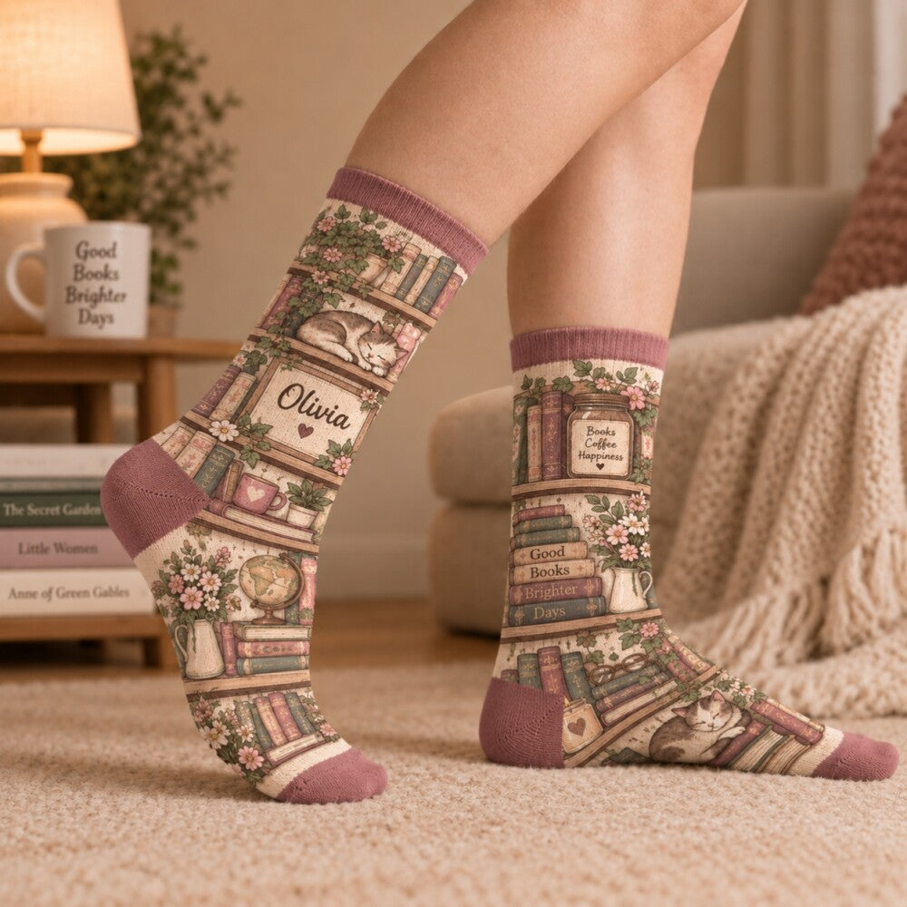 Sorry I’m Booked Reading Socks, Cozy Book Lover Crew Socks, Bookworm Socks for Women, Reader Gift, Bookish Christmas Gift