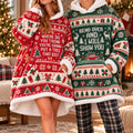 Funny Christmas Tree Quote Red Green Matching Couple Blanket Hoodie – Oversized Sherpa Wearable Blanket Gift