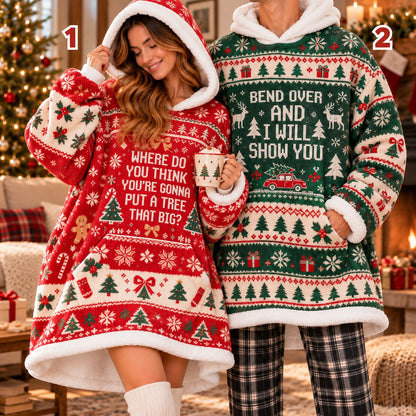 Funny Christmas Tree Quote Red Green Matching Couple Blanket Hoodie - view 2