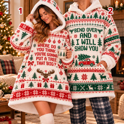 Funny Christmas Tree Truck Quote Cream Matching Couple Blanket Hoodie - view 2