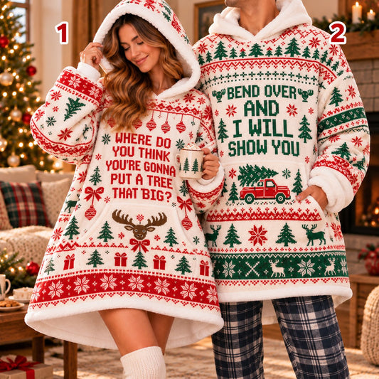 Funny Christmas Tree Truck Quote Cream Matching Couple Blanket Hoodie - view 2
