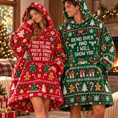 Funny Christmas Tree Quote Red Green Gingerbread Matching Couple Blanket Hoodie - worn view