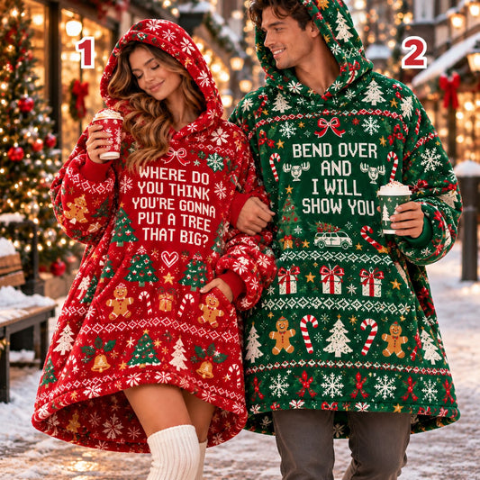 Funny Christmas Tree Quote Red Green Gingerbread Matching Couple Blanket Hoodie - view 2