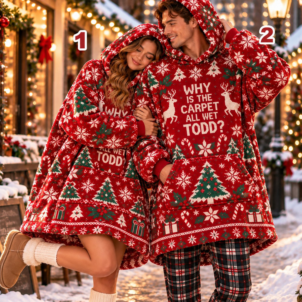 Funny Wet Carpet Quote Red Reindeer Matching Couple Blanket Hoodie - view 2