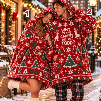 Funny Wet Carpet Quote Red Reindeer Matching Couple Blanket Hoodie - view 2
