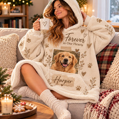 Personalized Pet Memorial Blanket Hoodie - worn view