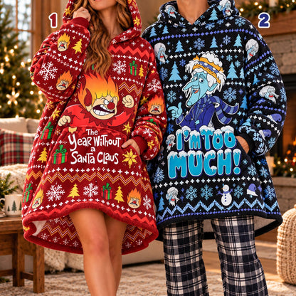 Retro Fire and Ice Matching Couple Blanket Hoodie - worn view