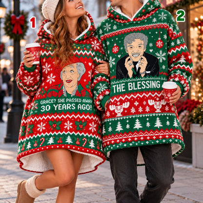 Funny Retro TV Grandma Red Green Matching Couple Blanket Hoodie - view 2